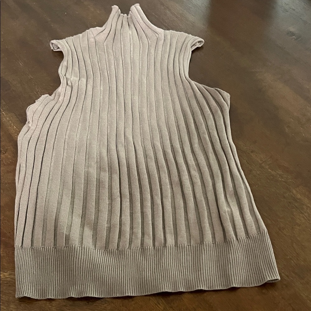 Sleeveless Ribbed Knit Top - Tan